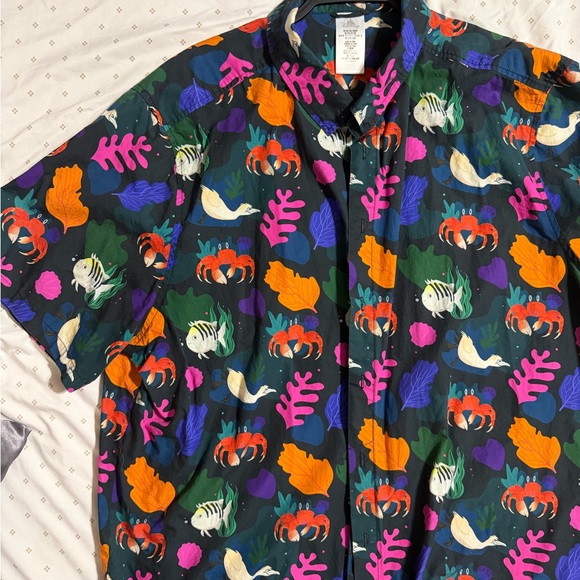 Disney Other - Disney Black Tropical Marine Print Shirt with Bright Accents